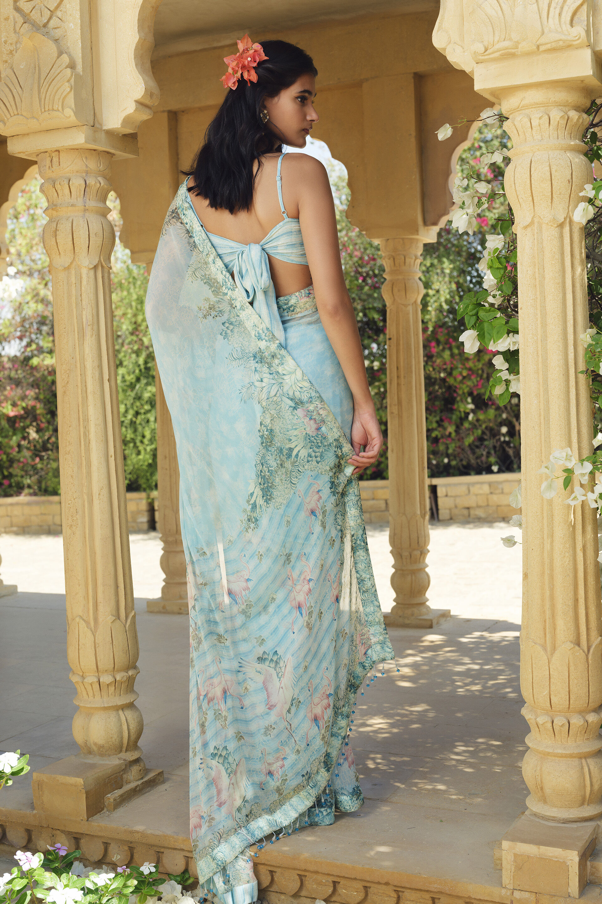 Sagara Printed Chiffon Saree - Powder Blue, Powder Blue, image 3